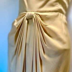 Armani Collezioni Pleated Bow Silk Rayon Dress in Beige with twisted Straps